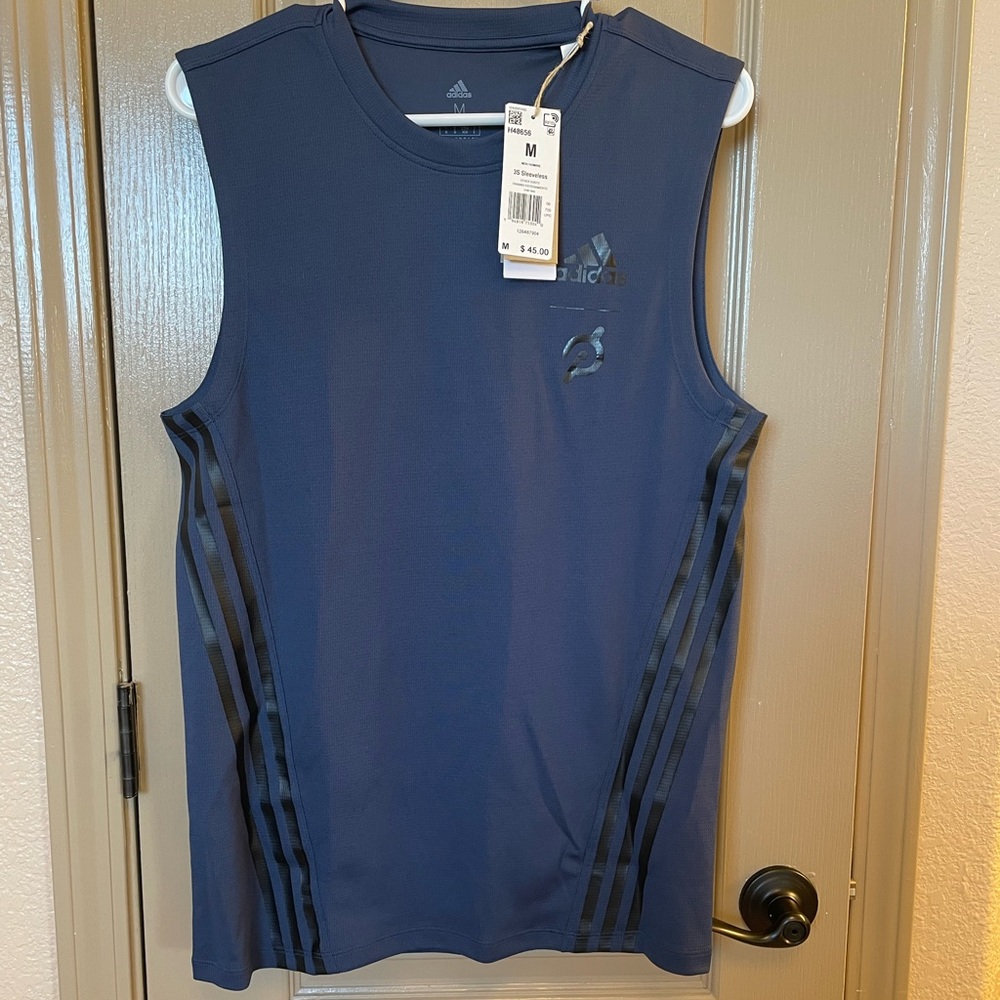 Peloton Adidas Navy 3-Stripe Sleeveless Tank.